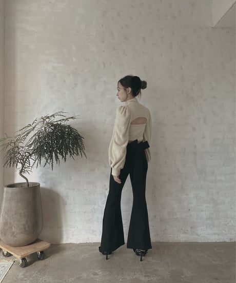 バックリボンサイドスリットフレアパンツ / Back Ribbon Side Slit Flare Pants