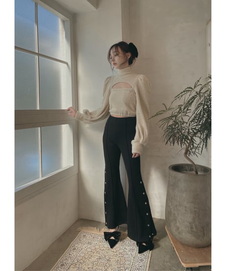 バックリボンサイドスリットフレアパンツ / Back Ribbon Side Slit Flare Pants