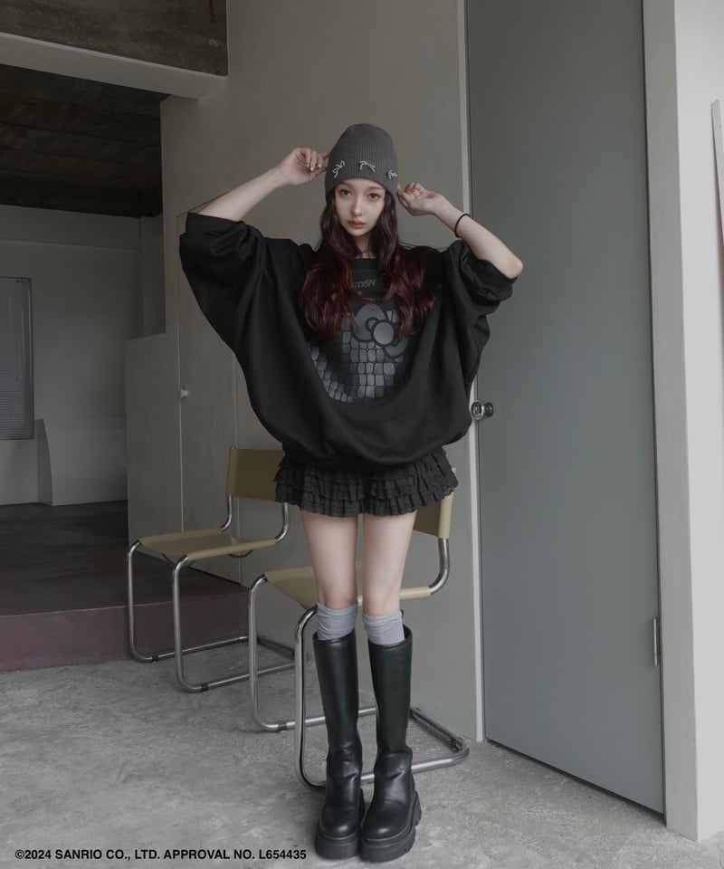 Black】♡ Croco Kitty ♡ ボリュームスリーブスウェットトップ Black】♡ Croco Kitty ♡ ボリュームスリーブスウェットトップ