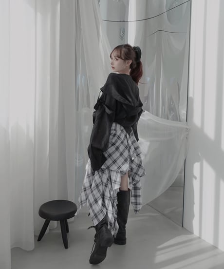 【White】レイヤードチェックワンピース / Layered Check Dress