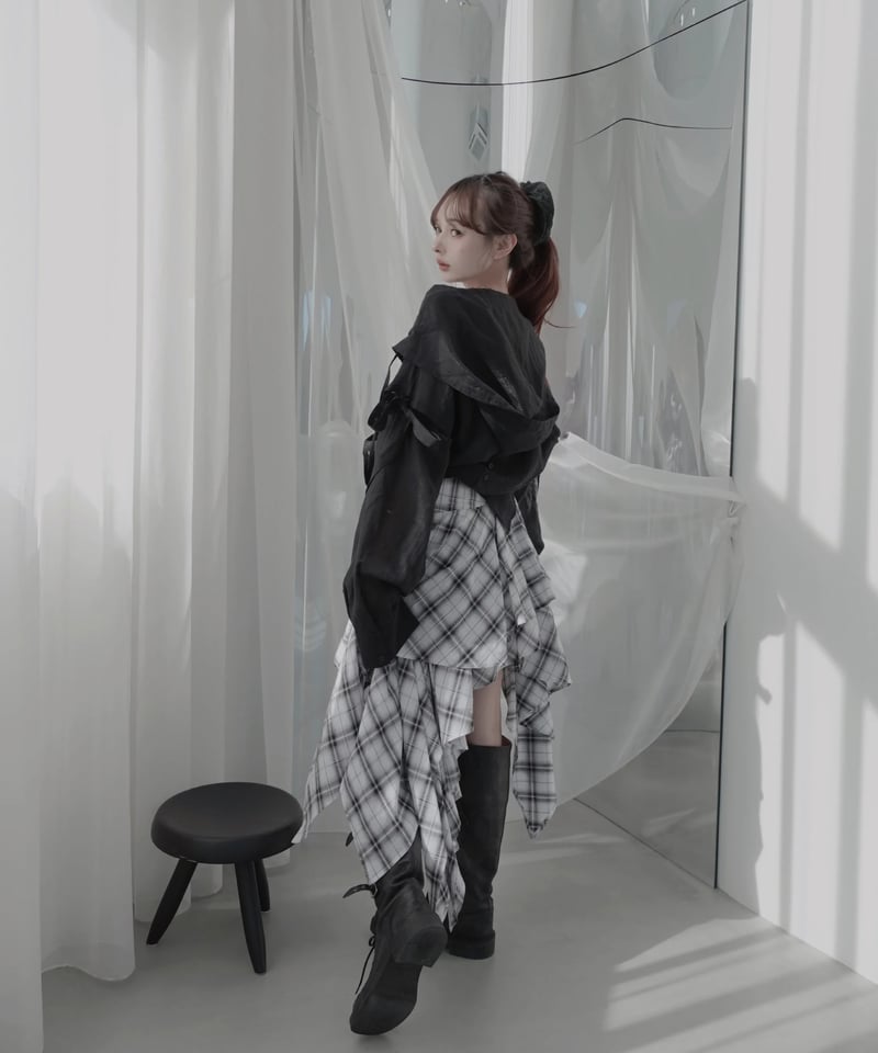 White】レイヤードチェックワンピース / Layered Check Dress | F