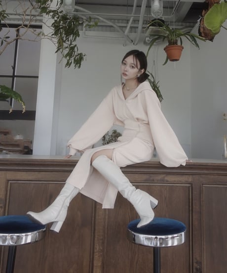 ボンディングジップスリットフードワンピース / Bonding Zip-Slit Hood One-Piece