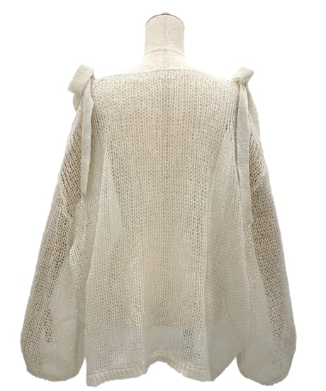 【Black】ショルダーリボンモヘアニット/Shoulder Ribbon Mohair Knit