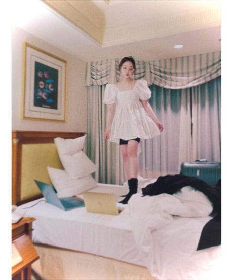 【ホワイト】パフスリーブチュニックワンピ Puff Sleeve Tunic One-Piece