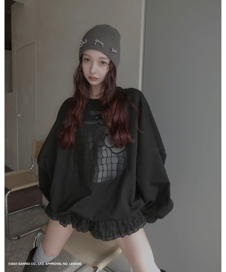 【Black】♡ Croco Kitty ♡ ボリュームスリーブスウェットトップ / ♡Croco Kitty♡ Volume Sleeve Sweat Top