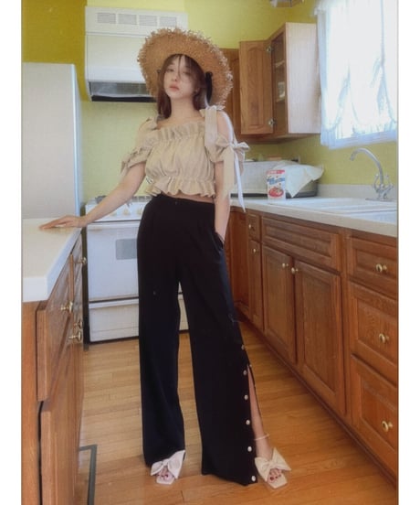 バックリボンサイドスリットパンツ　Back Ribbon Side Slit Pants