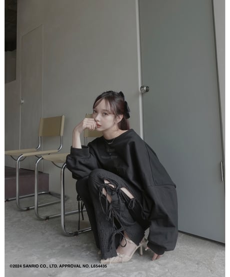 【Black】♡ Croco Kitty ♡ ボリュームスリーブスウェットトップ / ♡Croco Kitty♡ Volume Sleeve Sweat Top