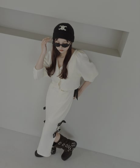 レザーリボンスリットワンピース / Faux Leather ribbon Slit One-Piece