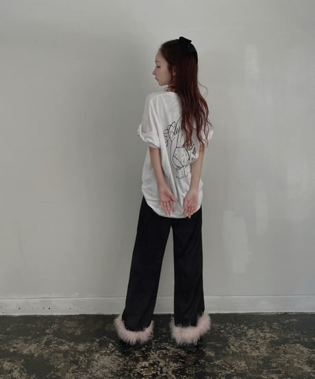 フェザーサテンパンツ / Feather Hem Satin Pants