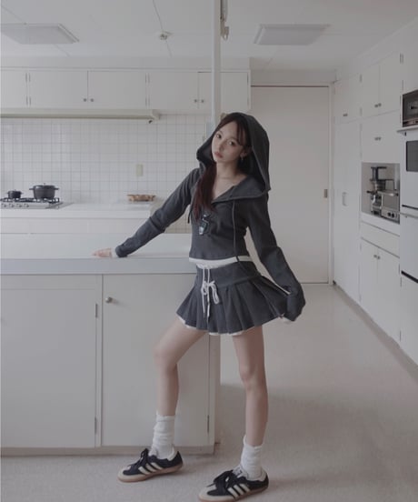【DarkGray】レイヤードフードトップス /Layered Hood Top