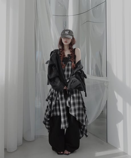 【Sheer Black】サイドカットフードシャツ/Side Cutting Hooded Shirts