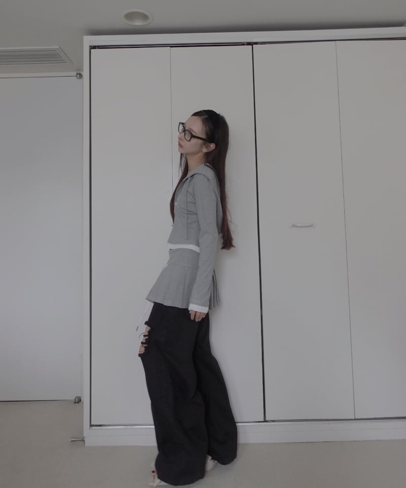 LightGray】レイヤードフードトップス / Layered Hood Top | FI