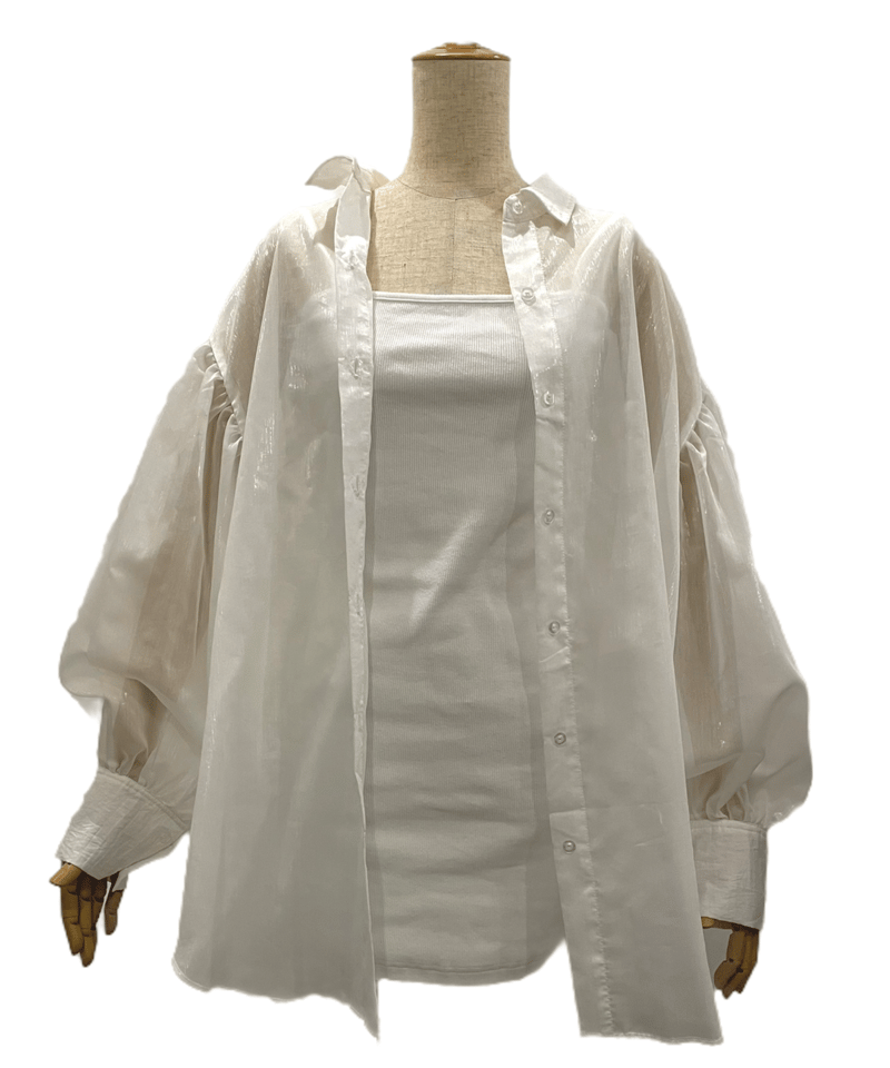 バックオープンシアーシャツ + ミニリブワンピ/Back Open Sheer Shirts