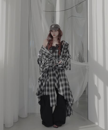 【Black】レイヤードチェックワンピース / Layered Check Dress