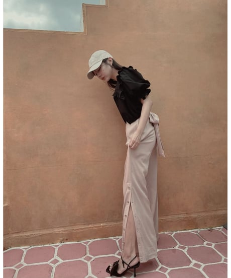 バックリボンサイドスリットパンツ　Back Ribbon Side Slit Pants