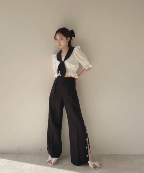 バックリボンサイドスリットパンツ /Back Ribbon Side Slit Pants