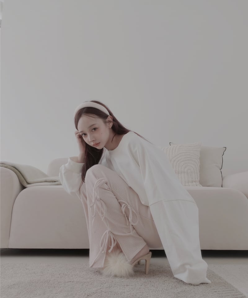 サイドリボンリブフレアパンツ /Side Ribbon Rib Flare Pants | F