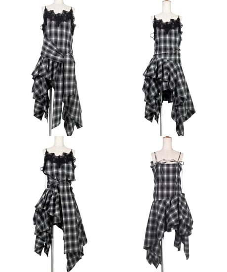 【Black】レイヤードチェックワンピース / Layered Check Dress