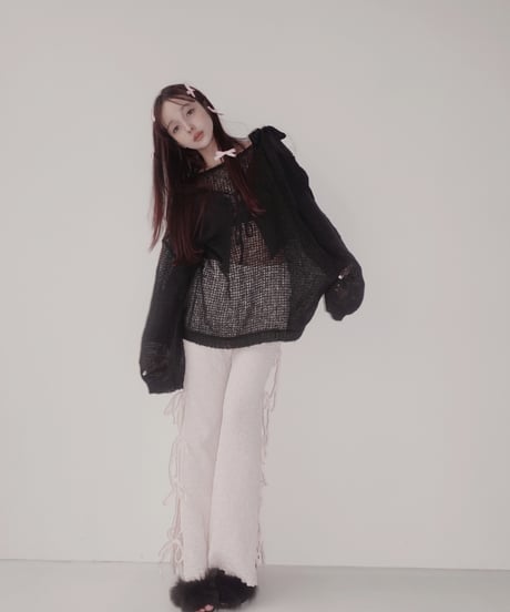 【Black】ショルダーリボンモヘアニット/Shoulder Ribbon Mohair Knit
