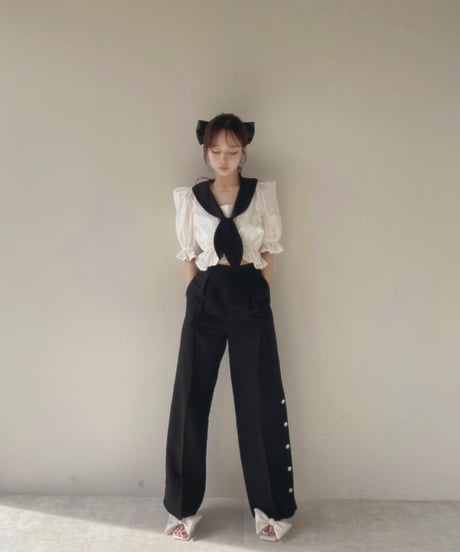 バックリボンサイドスリットパンツ /Back Ribbon Side Slit Pants