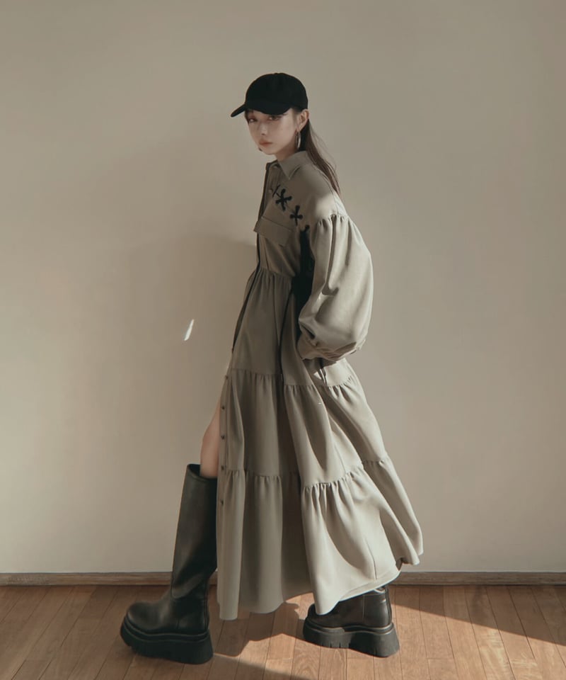 レースアップミリタリーガウンワンピース / LACE UP Military Gown One 