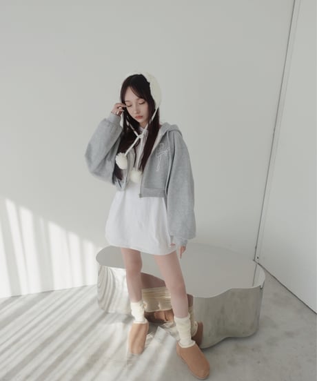 【Gray】ハートジップアップフーディー /Heart Zip-up Hoodie