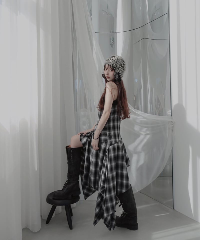 Black】レイヤードチェックワンピース / Layered Check Dress | F
