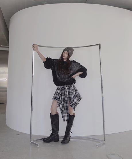 【Black】ショルダーリボンモヘアニット/Shoulder Ribbon Mohair Knit