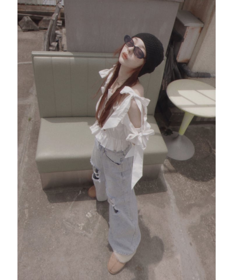 ショルダーダブルリボントップス ショルダーダブルリボントップス Shoulder DoubleRibbon Tops | FI