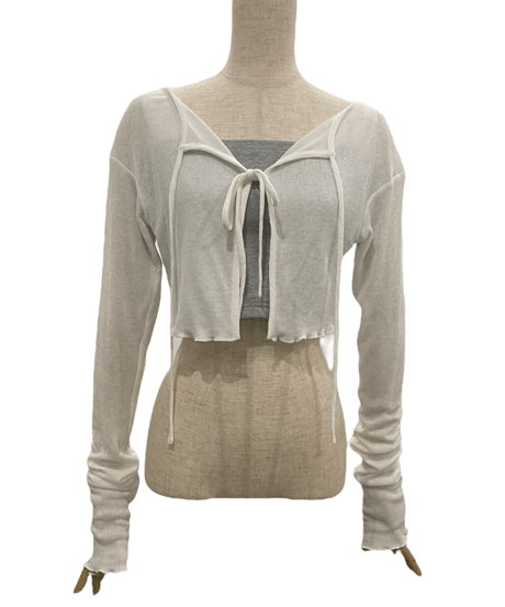 フリルヘムクロップドシアーカーディガン (ベアトップセット)/Frill Hem Cropped Sheer Cardigan(+Bare Top))