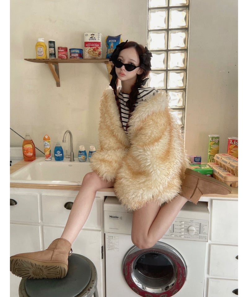 fictiontokyo ロングコート feepur ステンカラーコート コート シャギー2wayロングコート