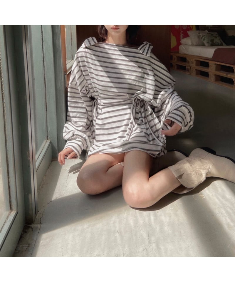 ショルダーリボンボーダーチュニックワンピース / Shoulder ショルダーリボンボーダーチュニックワンピース / Shoulder