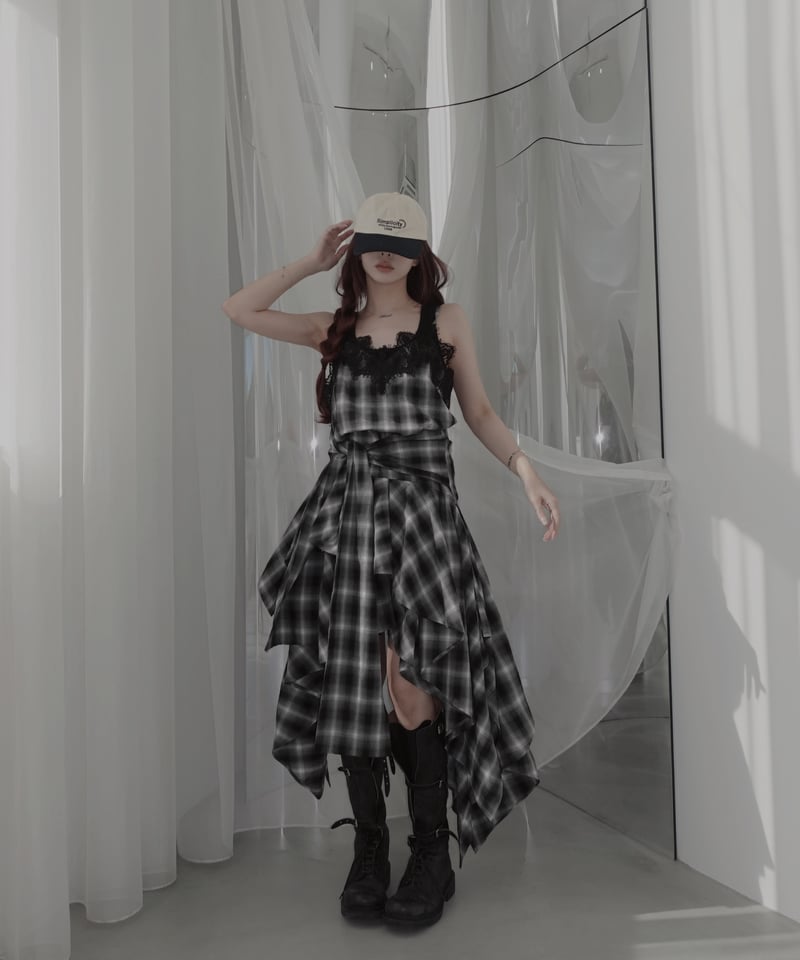 Black】レイヤードチェックワンピース / Layered Check Dress | F