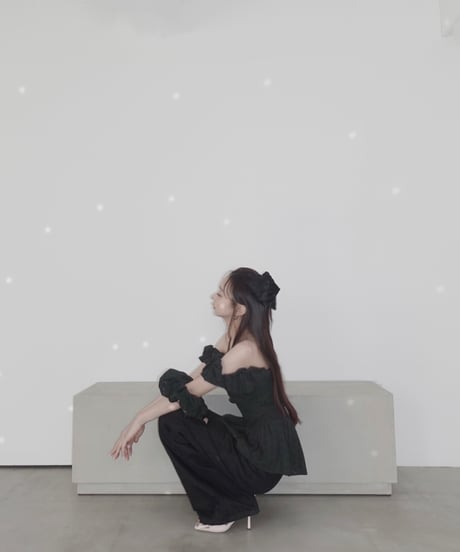 【Black】コットンレーストップ(+ビッグシュシュ）/ CottonLace Top(+BigSHUSHU)