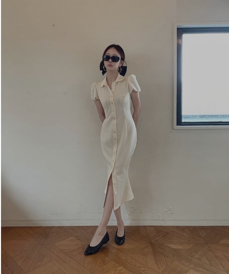 バックリボンポロフレアワンピース /Back Ribbon Polo Flare One-Piece