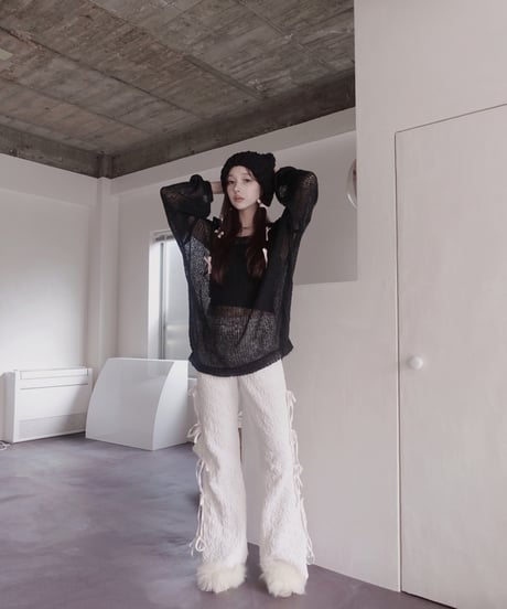 【Black】ショルダーリボンモヘアニット/Shoulder Ribbon Mohair Knit