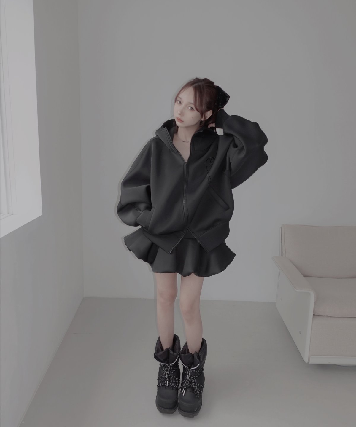 ロゴ刺繍ボンディングフルジップフーディー fiction tokyo ボンディングダブルジップフーディー / Logo Embroidery Bonding