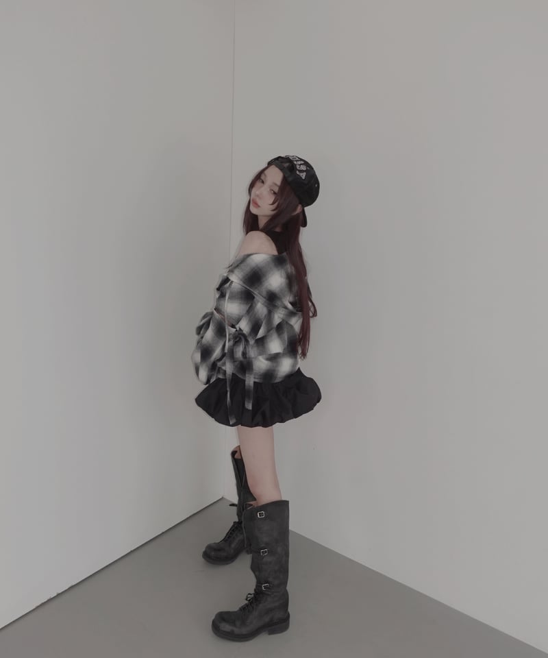 Check】サイドカットフードシャツ/Side Cutting Hooded Shirts  