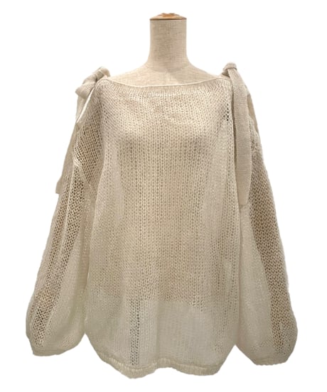 【IceWhite】ショルダーリボンモヘアニット/Shoulder Ribbon Mohair Knit
