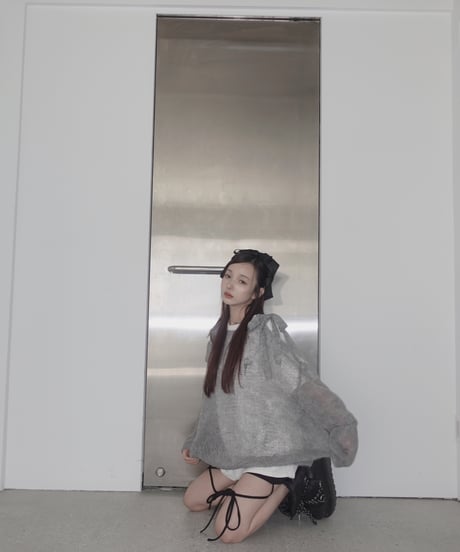 【Gray】ショルダーリボンモヘアニット/Shoulder Ribbon Mohair Knit