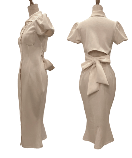 バックリボンポロフレアワンピース /Back Ribbon Polo Flare One-Piece