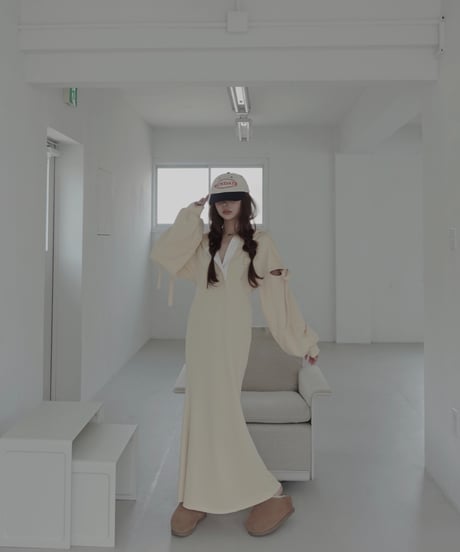 ラガースウェットフードワンピース/Rugger Collar Sweat Hoodie Dress