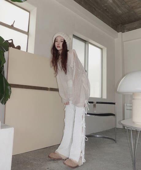 【IceWhite】ショルダーリボンモヘアニット/Shoulder Ribbon Mohair Knit