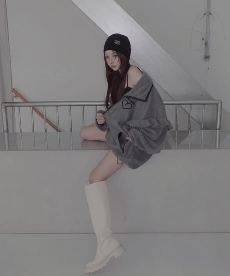 【Gray】ダブルジップフリルフリース /Double Zip Frill Fleece