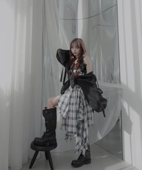 【White】レイヤードチェックワンピース / Layered Check Dress