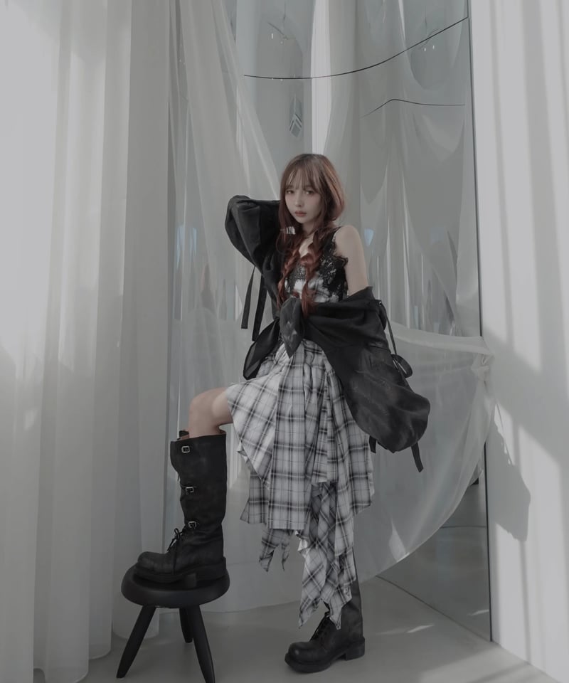 White】レイヤードチェックワンピース / Layered Check Dress | F