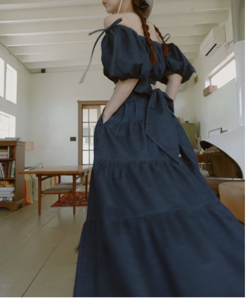 バックリボンデニムティアードスカート / Back Ribbon Denim Tiered S