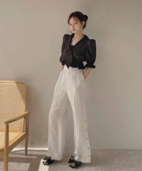 バックリボンサイドスリットパンツ /Back Ribbon Side Slit Pants