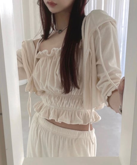 パイルクロップドフードカーディガン /Pile Cropped Hood Cardigan