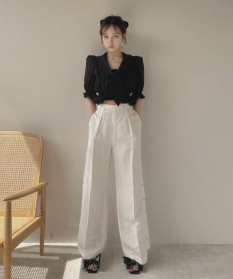 バックリボンサイドスリットパンツ /Back Ribbon Side Slit Pants